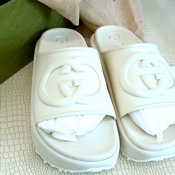 🔥 Gucci Interlocking G Sandal Off-White Platform Slide 692845 JF000 9110 S… - Picture 5 of 16